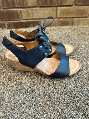 Women's Navy Lace-Up Cork Wedge Sandals